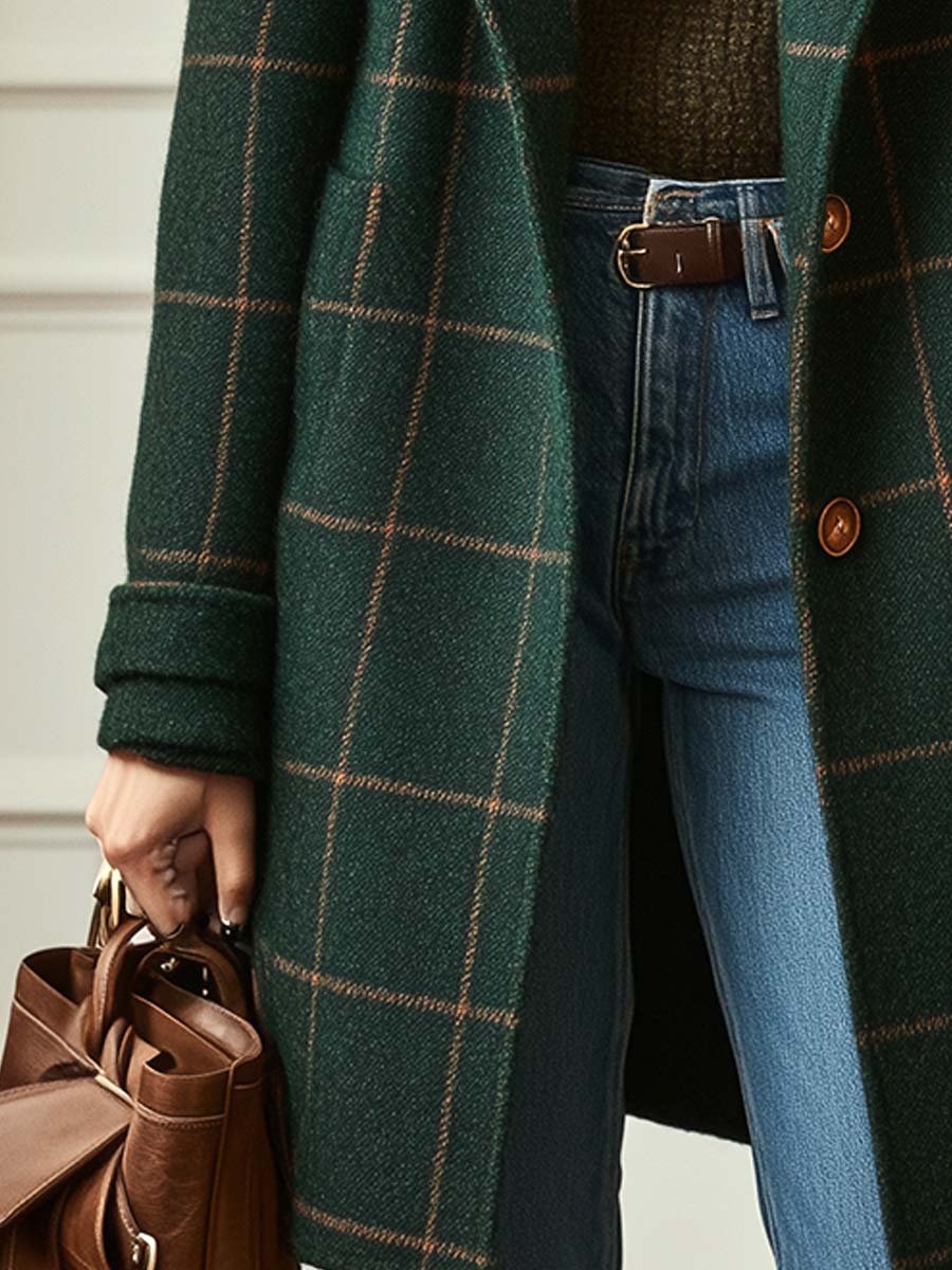 Women's Plaid Tailored Coat Button Front