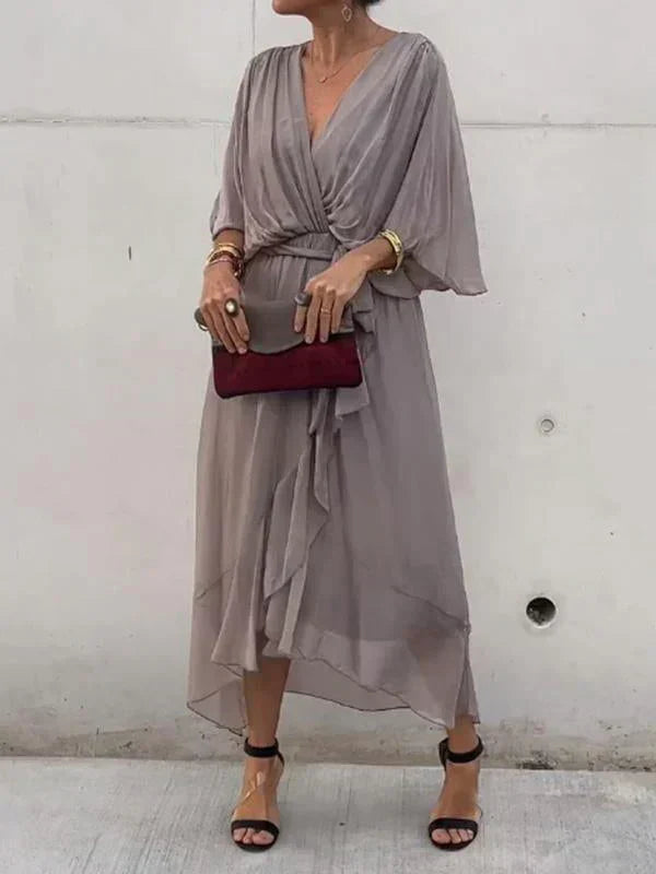 Women's Silk V-Neck Dress Soft Elegant