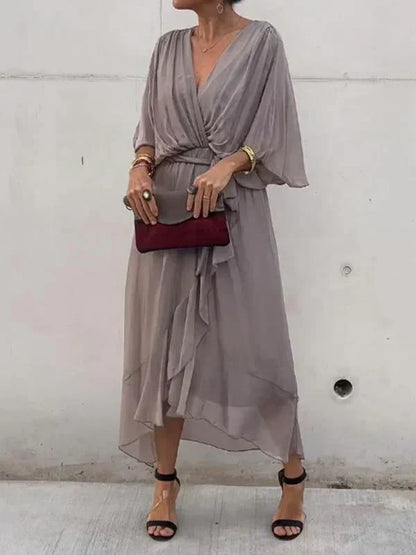 Women's Silk V-Neck Dress Soft Elegant