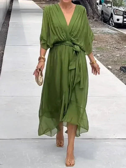 Women's Silk V-Neck Dress Soft Elegant - Vonnera