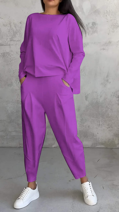 Women's 2 Piece Long Sleeve Lounge Set And Pants