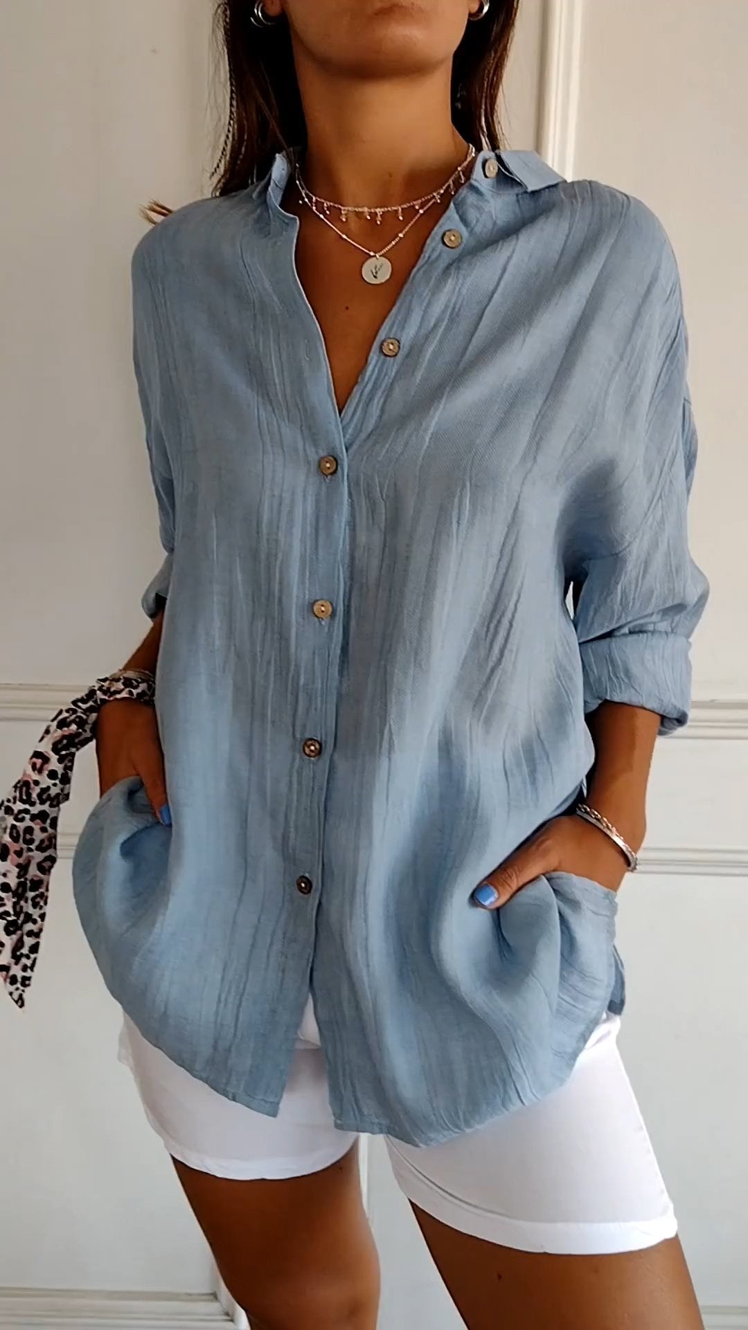 Women's Oversized Long Sleeve Button Down Shirt - Vonnera