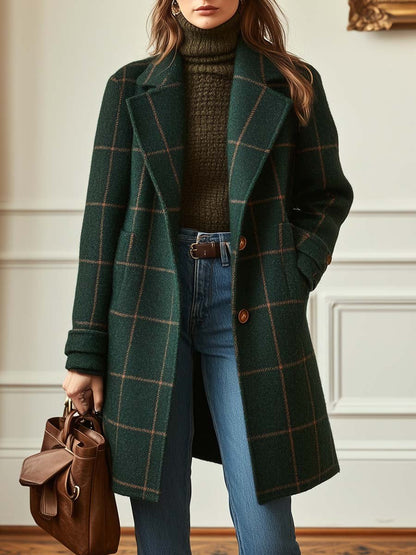 Women's Plaid Tailored Coat Button Front - Vonnera