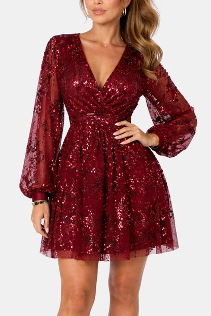 Women's Sequin Long Sleeve Mini Dress - VibreMode