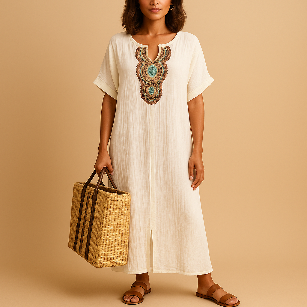 Women's Summer Kaftan Dress Flowy White - Vonnera