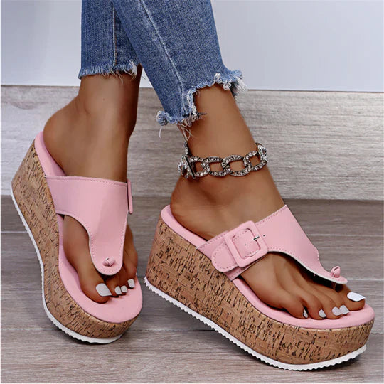 Cleo Women's Cork Wedge Flip Flop Sandals