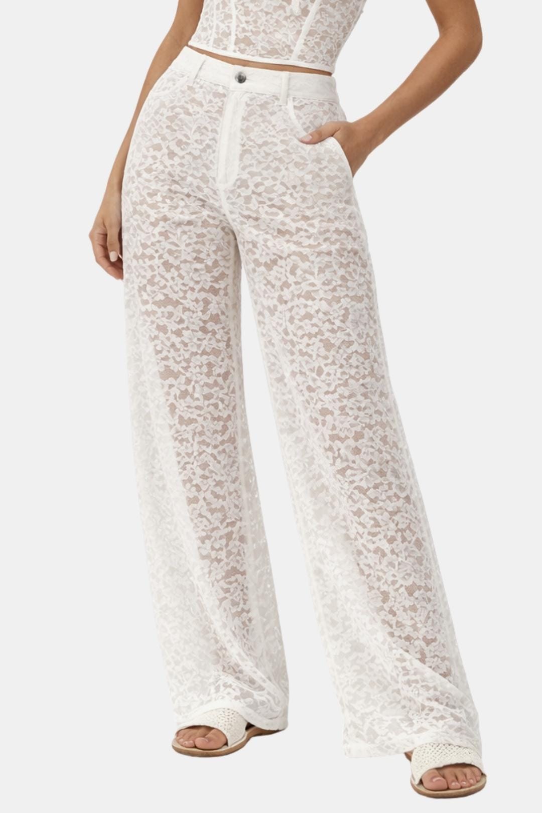 Women's High Waisted Lace Flare Pants
