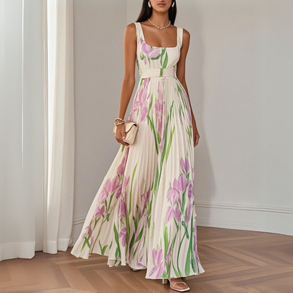 Women's Sleeveless Pleated Maxi Dress - VibreMode