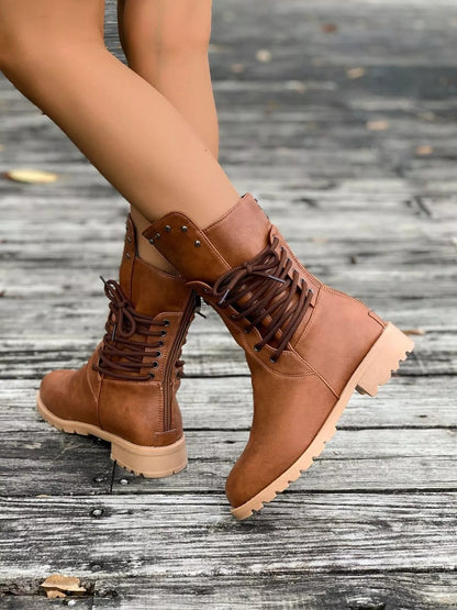 Women's Leather Lace-Up Boots - Vonnera