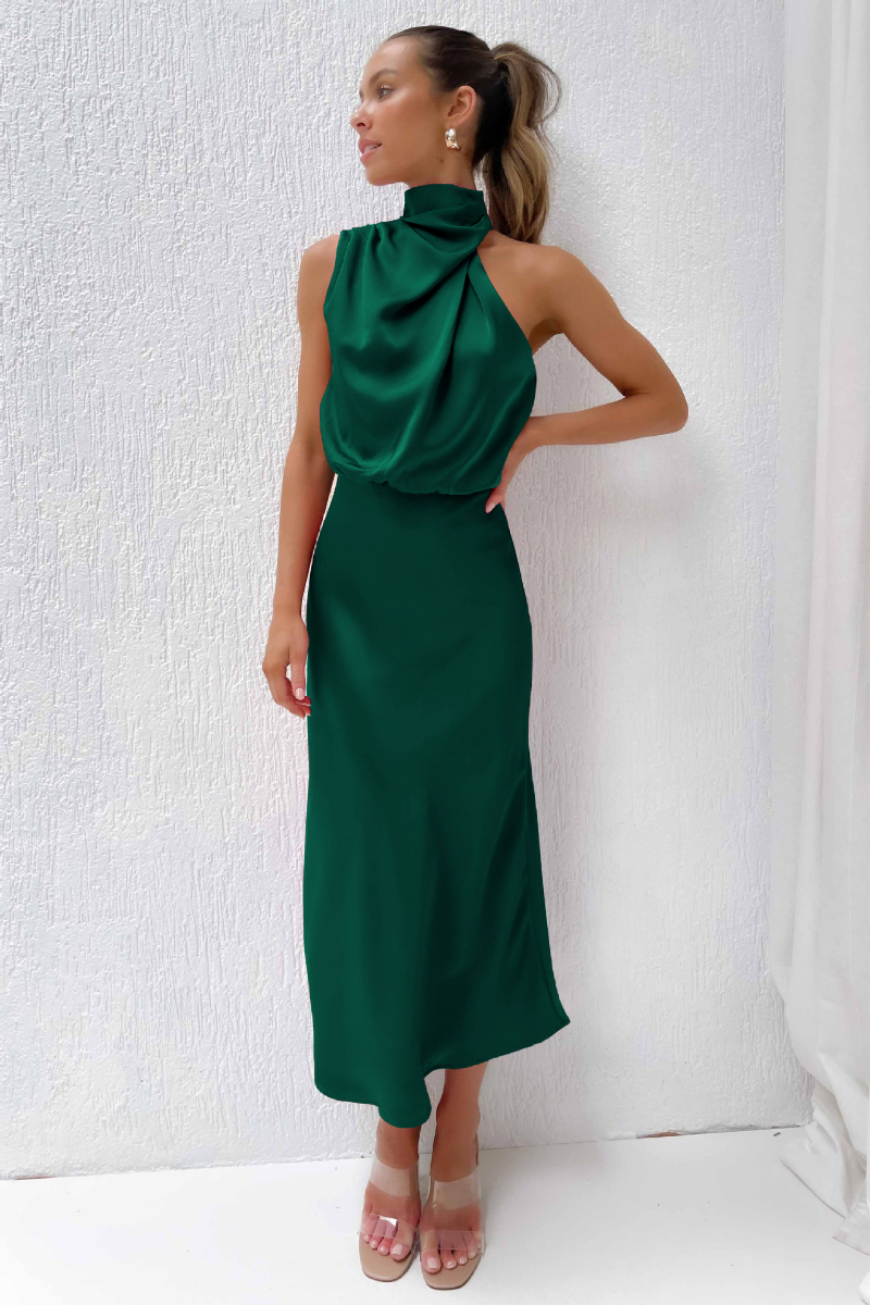 Women's Sleeveless High Neck A-Line Midi Dress - Vonnera