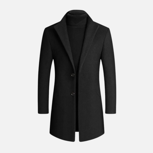 Men's Overcoat Notched Lapel Wool Black - VibreMode