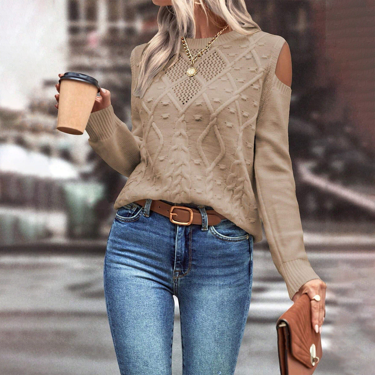 Women's Cold Shoulder Long Sleeve Sweater - Vonnera