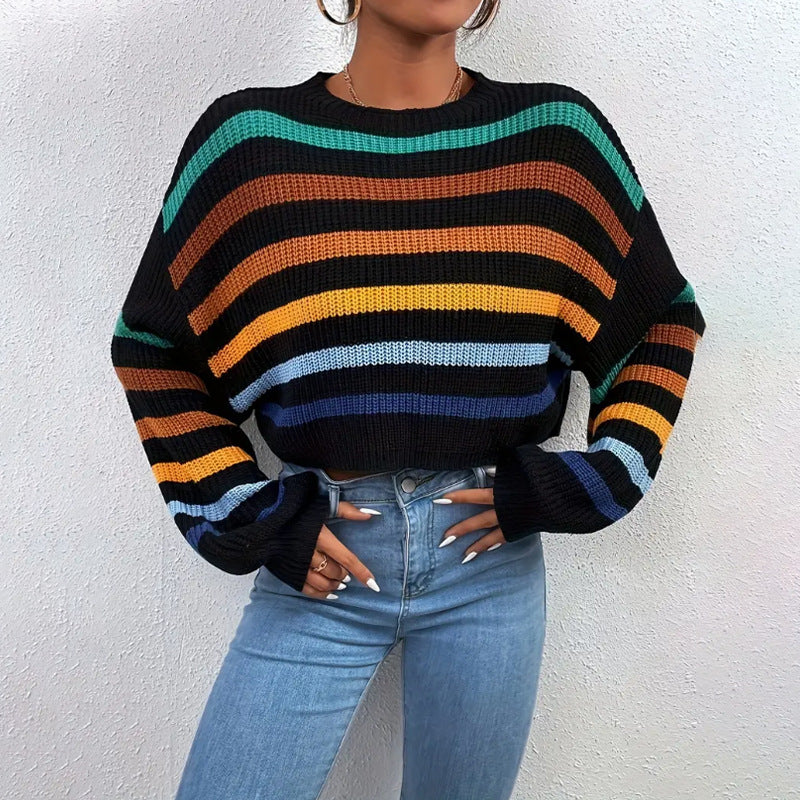 Women's Striped Cropped Sweater - Vonnera