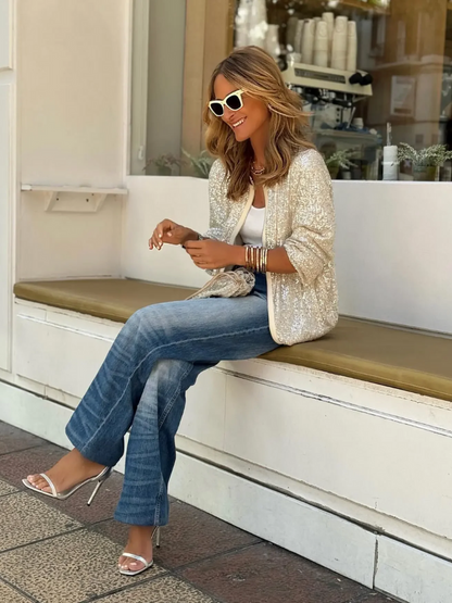 Image of Keira | Women's Sequin Zip-Up Bomber Jacket