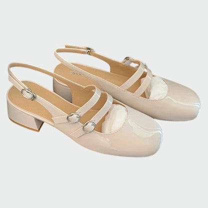 Women's Double Strap Pumps Block Heel Patent Leather