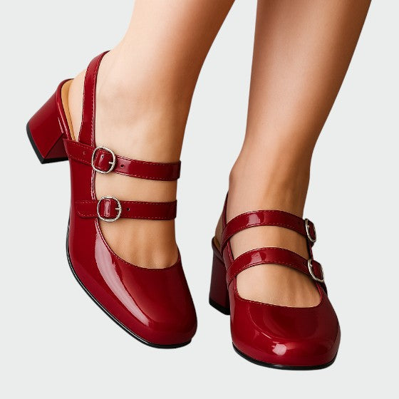 Women's Double Strap Pumps Block Heel Patent Leather - Vonnera