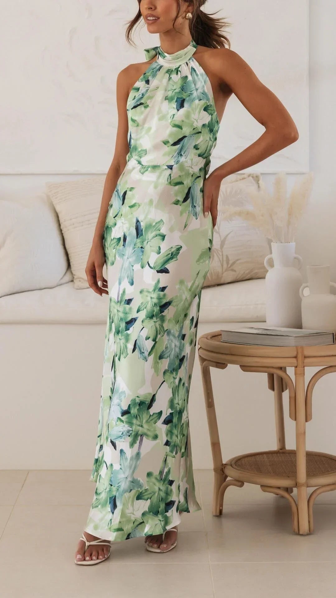 Keylin Women's Floral Halter Maxi Dress