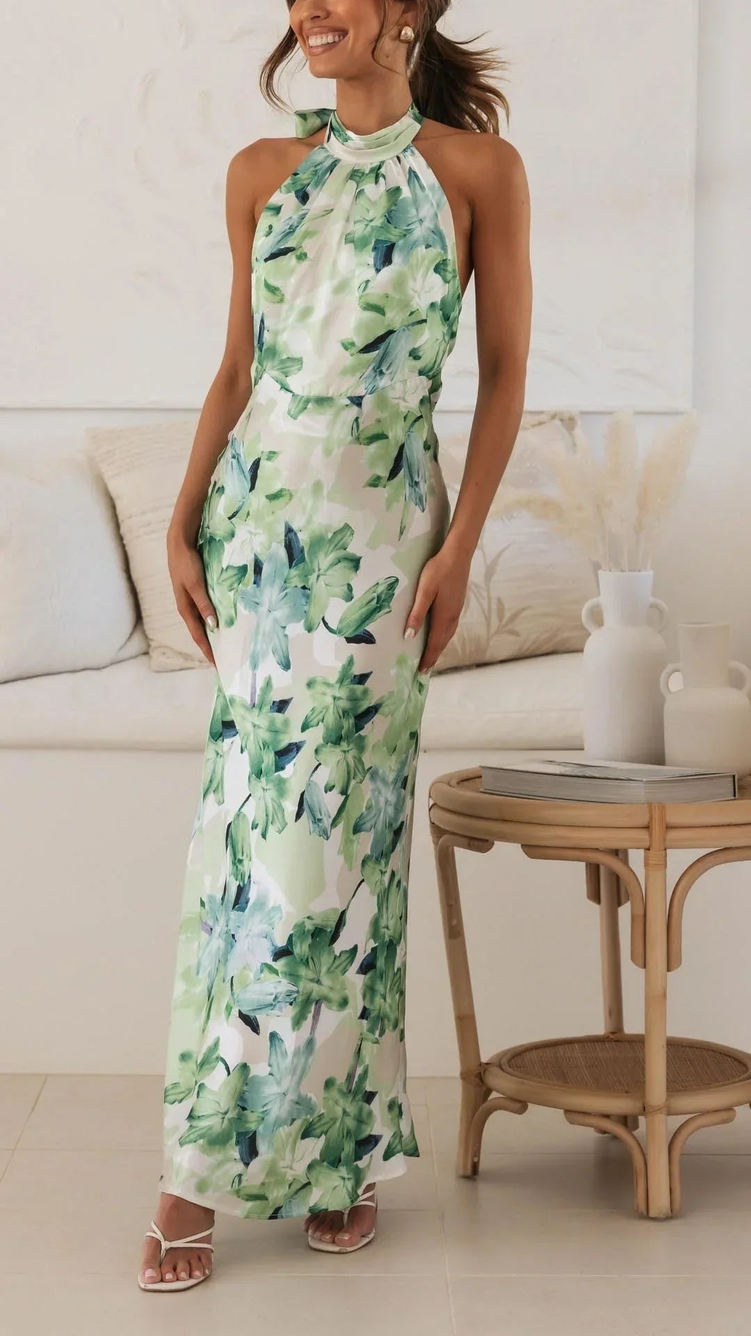 Keylin Women's Floral Halter Maxi Dress