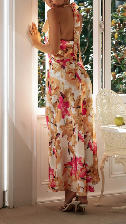 Keylin Women's Floral Halter Maxi Dress
