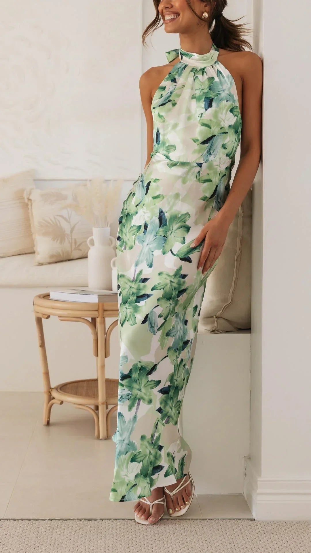 Keylin Women's Floral Halter Maxi Dress