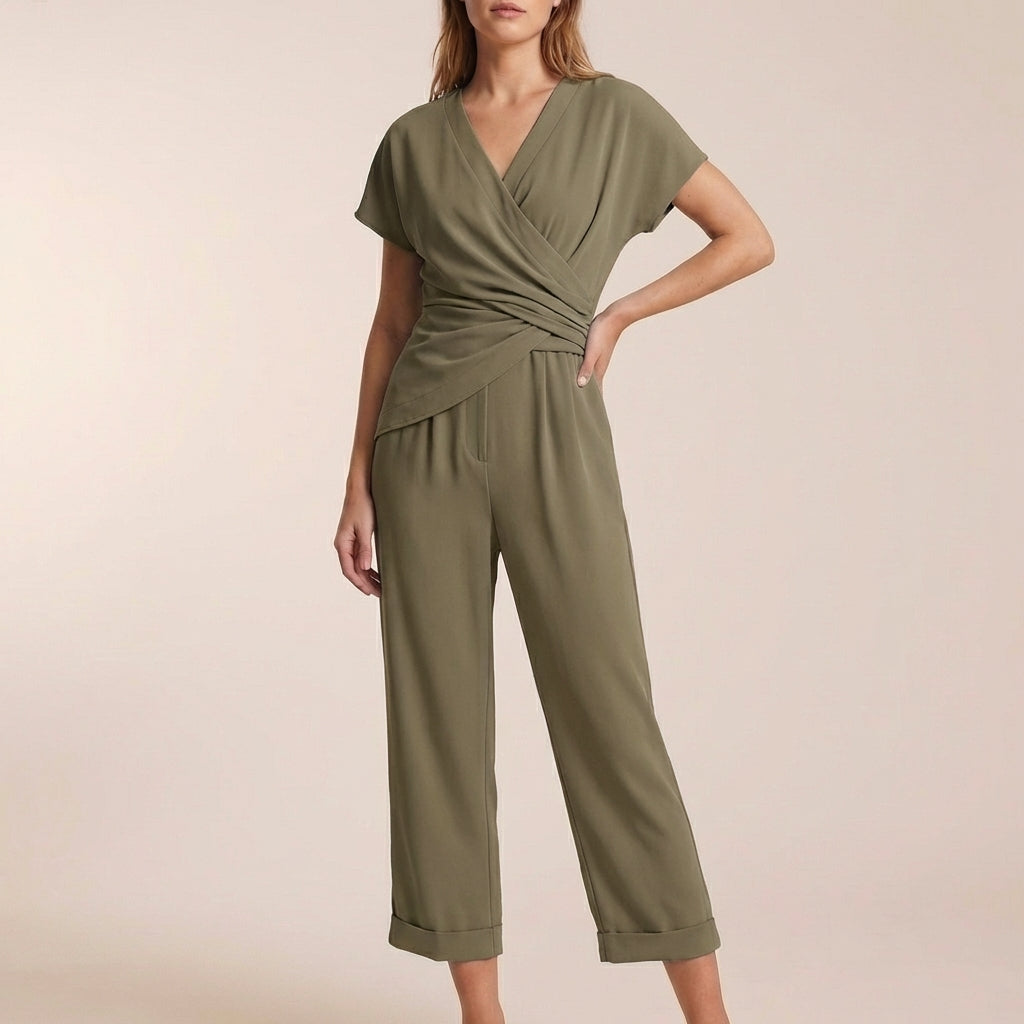 Women's V-Neck Jumpsuit Wide Leg Cropped Relaxed Fit