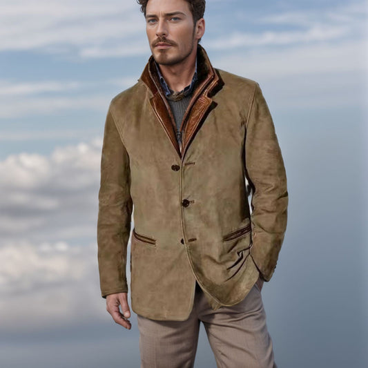 Men's Leather Coat Classic Tailored Fit Brown - Vonnera