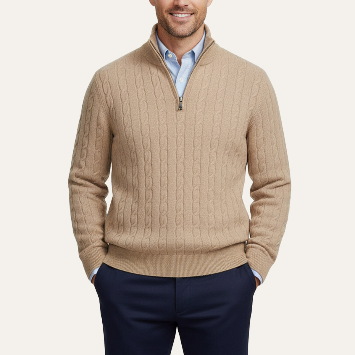 Men's Cable Knit Zipper Sweater