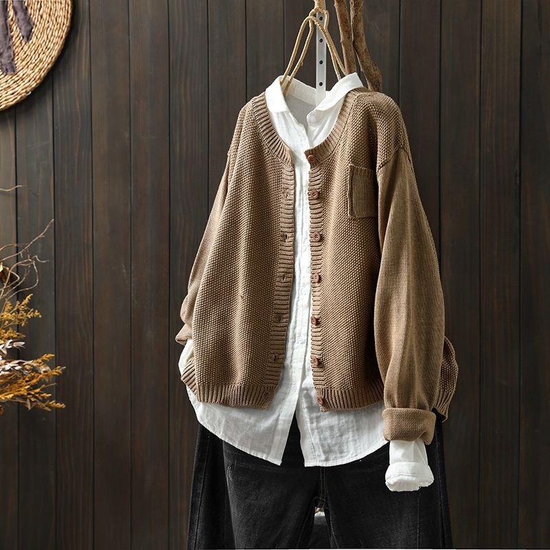 Women's Oversized Knit Cardigan With Pockets Button Front
