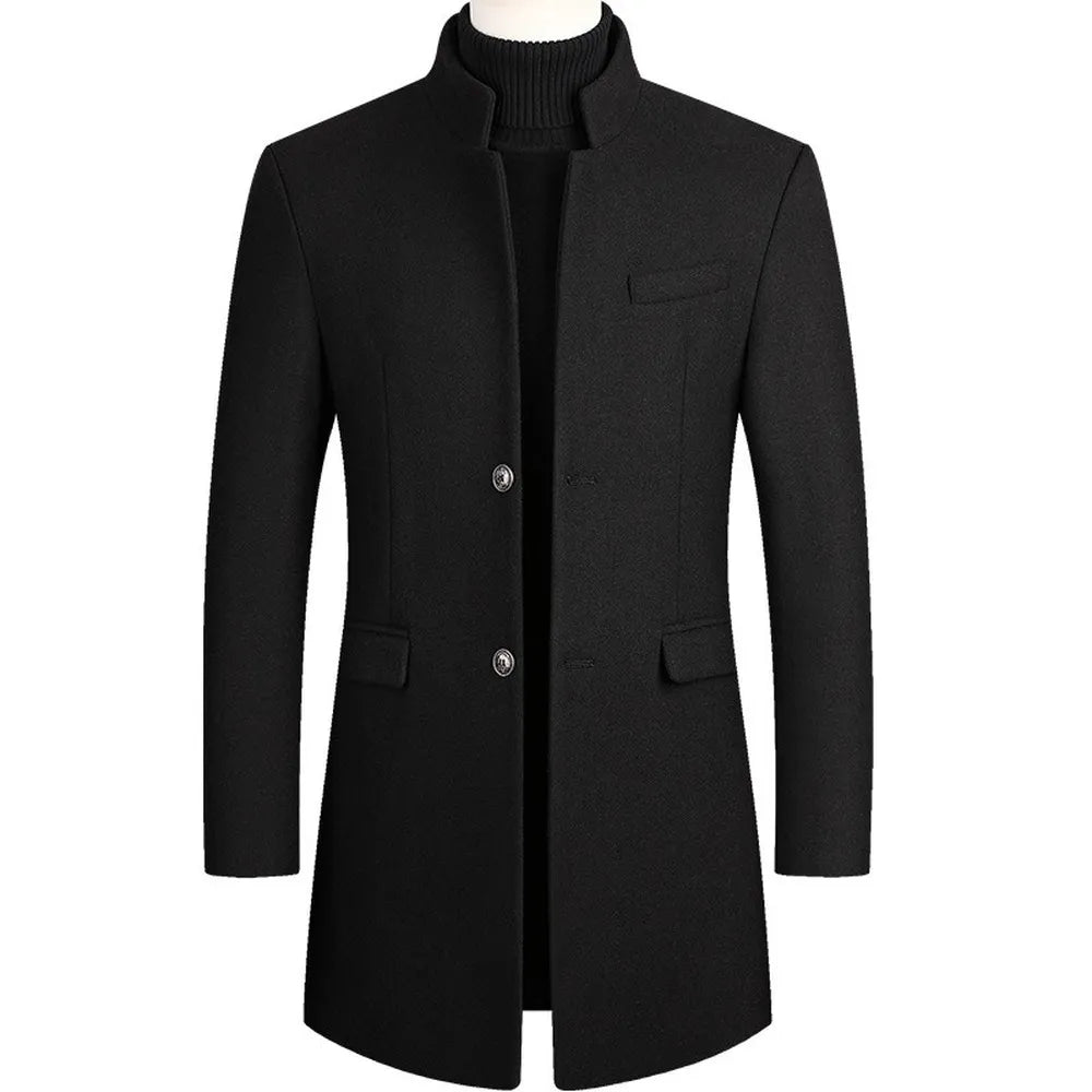 Image of Kieran | Men's Mandarin Collar Mid-Length Overcoat