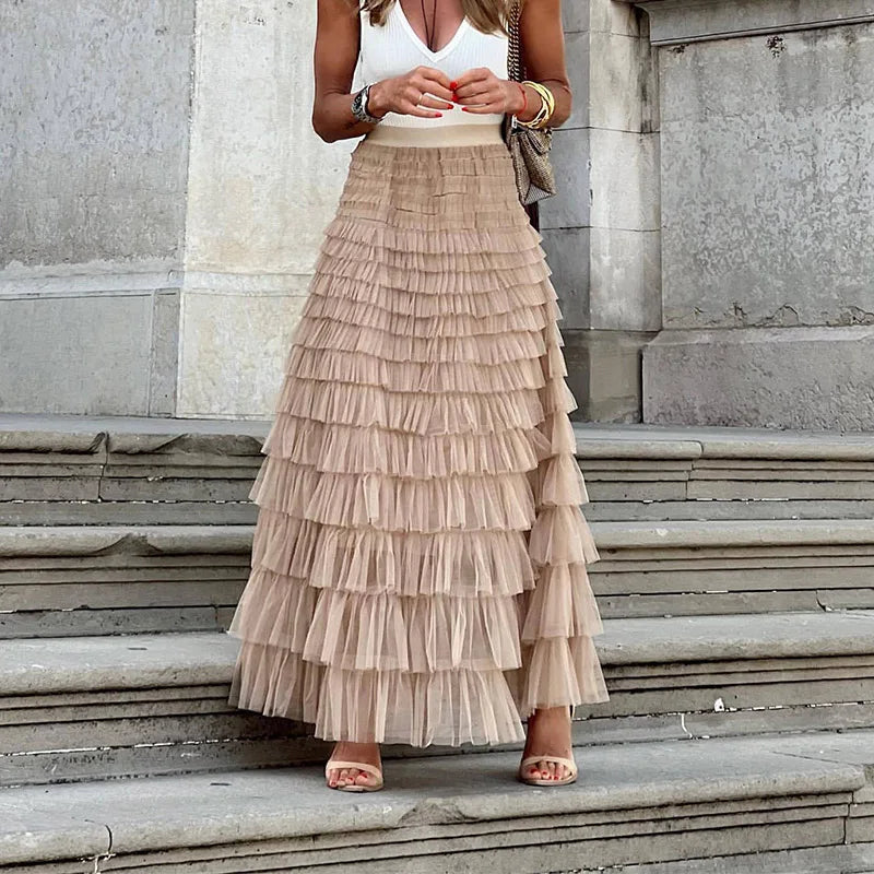 Women's High Waisted Ruffle Maxi Skirt - Vonnera