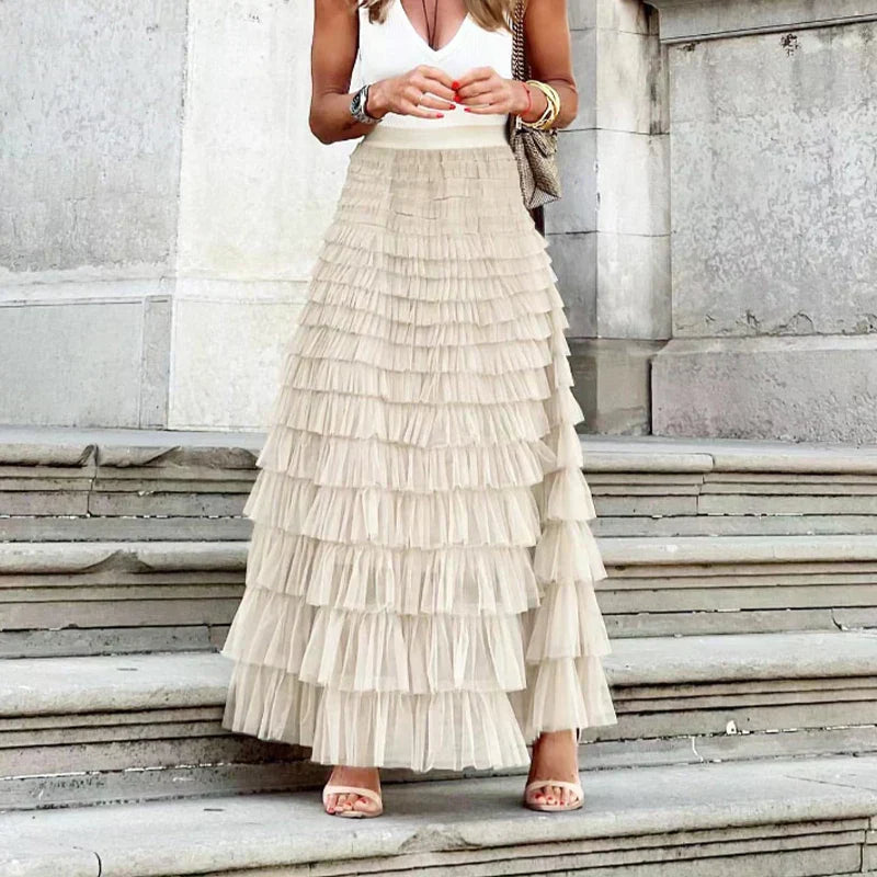 Image of Kim | Women's High-Waisted Ruffle Maxi Skirt