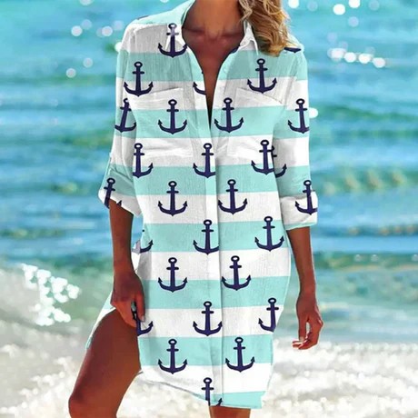 Women's Mini Shirt Dress Cotton Button Down White
