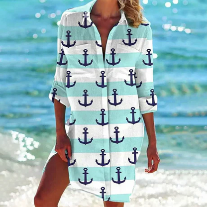 Women's Mini Shirt Dress Cotton Button Down White