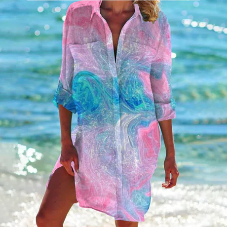 Women's Mini Shirt Dress Cotton Button Down White