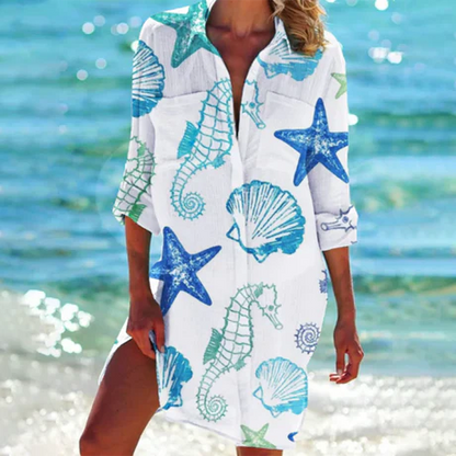 Women's Mini Shirt Dress Cotton Button Down White