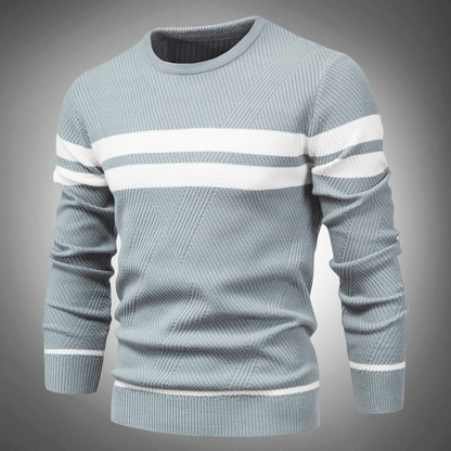 Men's Striped Crew Neck Sweater Knitted Textured Pattern