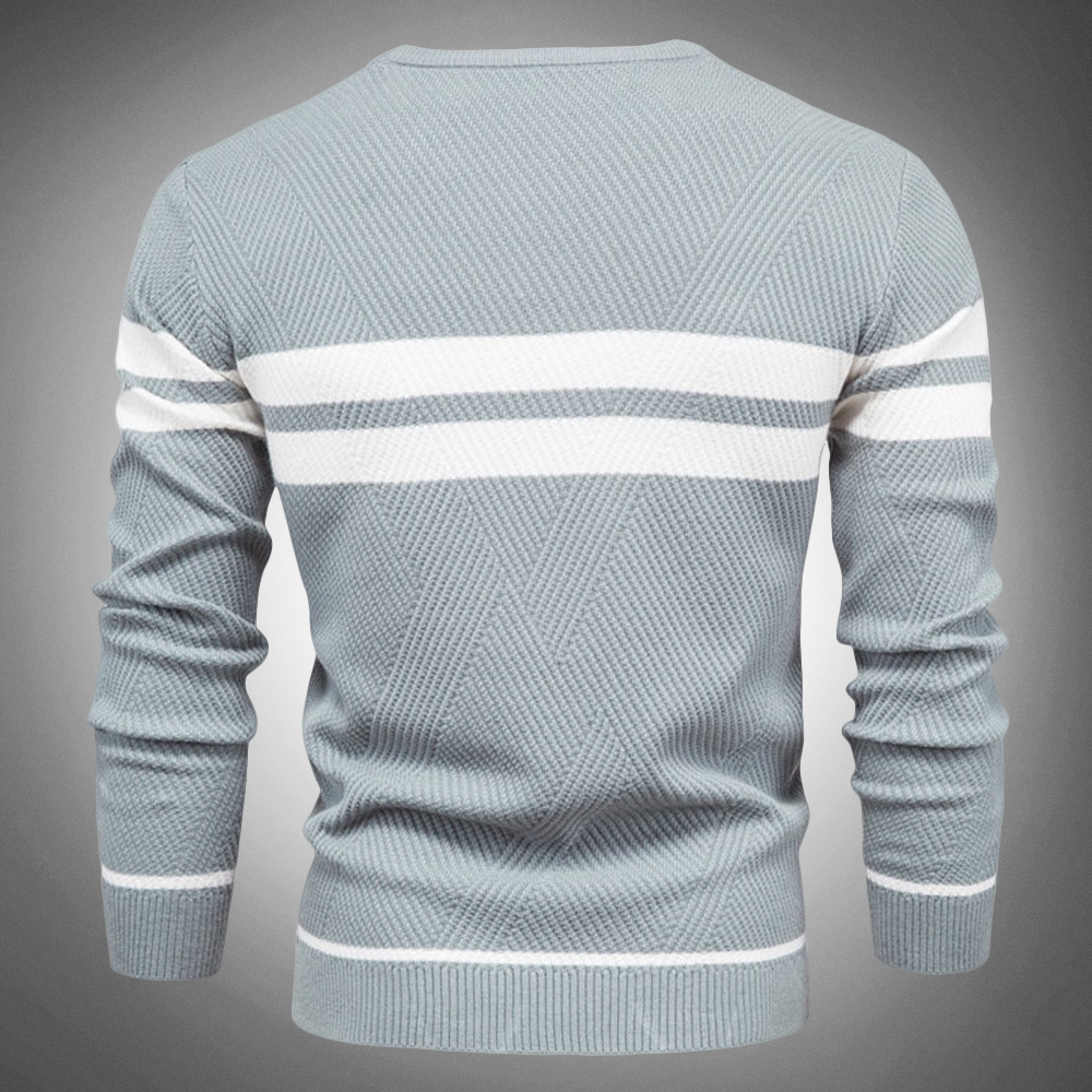 Men's Striped Crew Neck Sweater Knitted Textured Pattern
