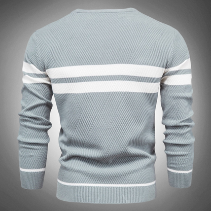 Men's Striped Crew Neck Sweater Knitted Textured Pattern