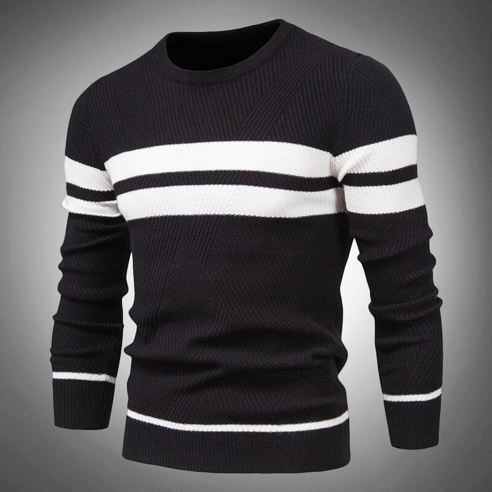 Men's Striped Crew Neck Sweater Knitted Textured Pattern