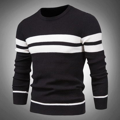 Men's Striped Crew Neck Sweater Knitted Textured Pattern