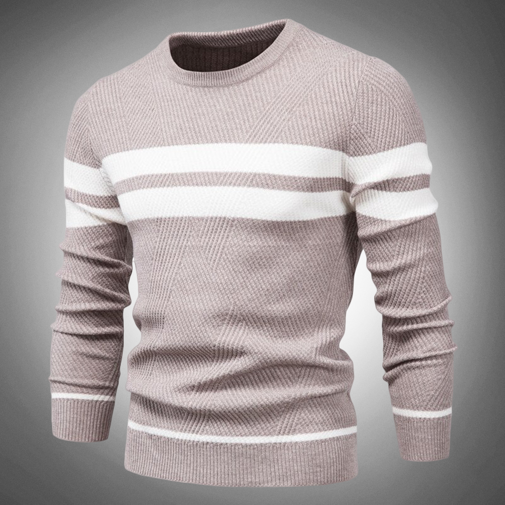 Men's Striped Crew Neck Sweater Knitted Textured Pattern
