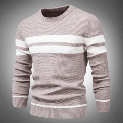 Men's Striped Crew Neck Sweater Knitted Textured Pattern