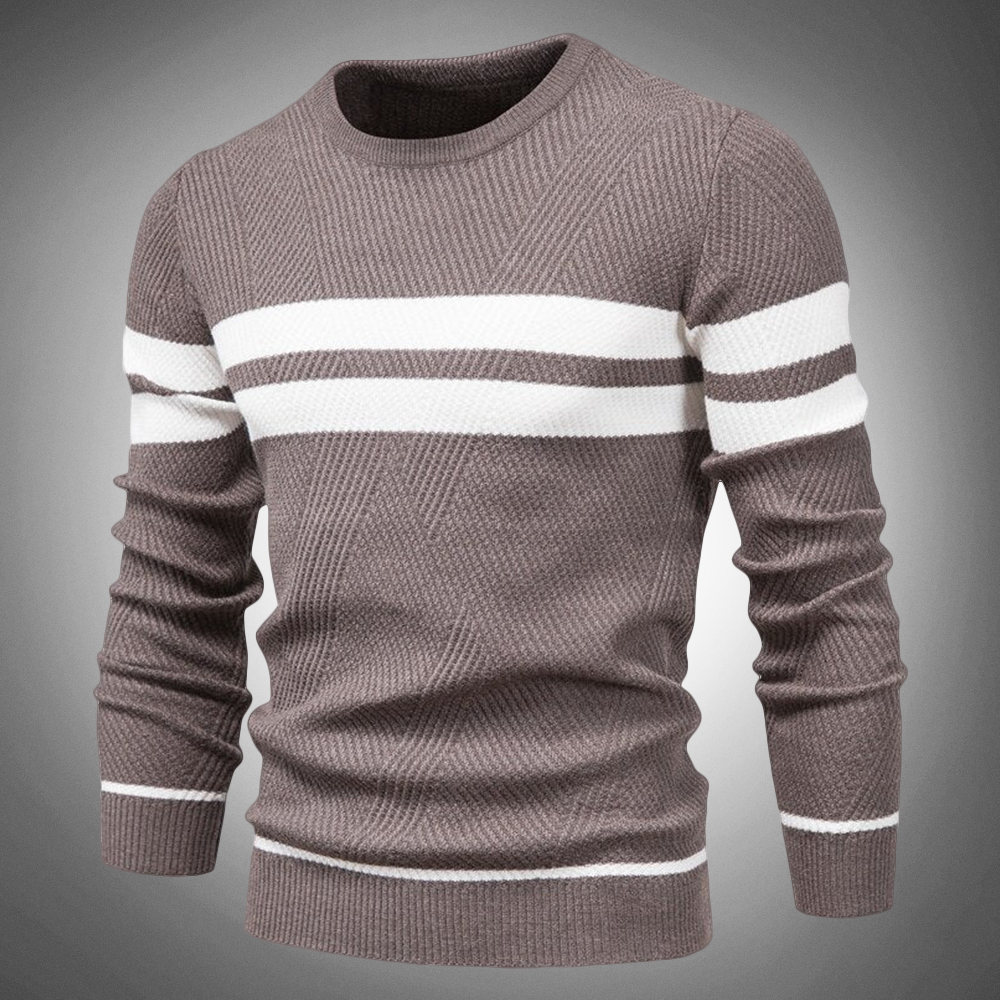 Men's Striped Crew Neck Sweater Knitted Textured Pattern