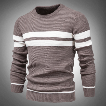 Men's Striped Crew Neck Sweater Knitted Textured Pattern