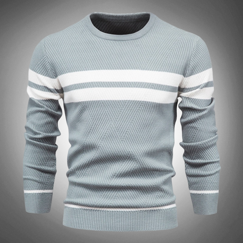 Men's Striped Crew Neck Sweater Knitted Textured Pattern - Vonnera