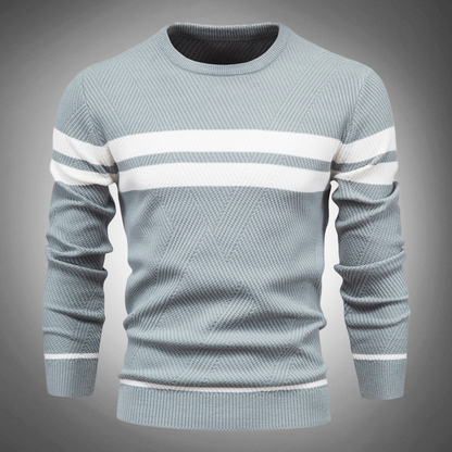 Men's Striped Crew Neck Sweater Knitted Textured Pattern - Vonnera