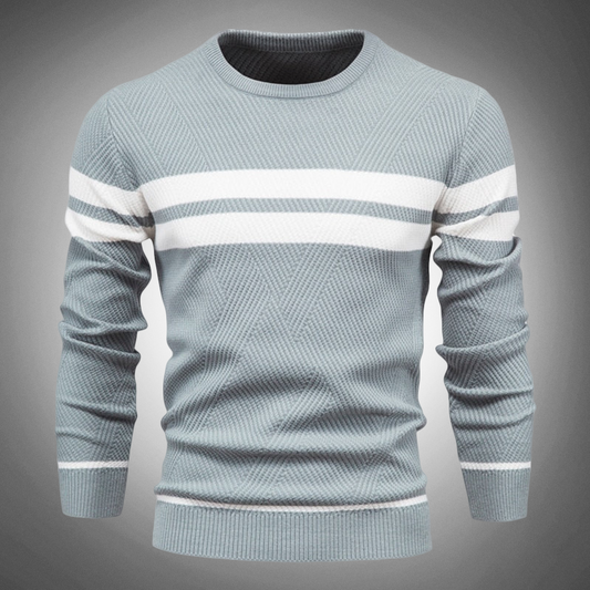 Men's Striped Crew Neck Sweater Knitted Textured Pattern - Vonnera
