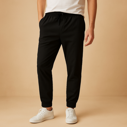 Men’s knitted winter pants with elastic waistband and drawstring, ideal for cold days, casual wear, and relaxing at home.
