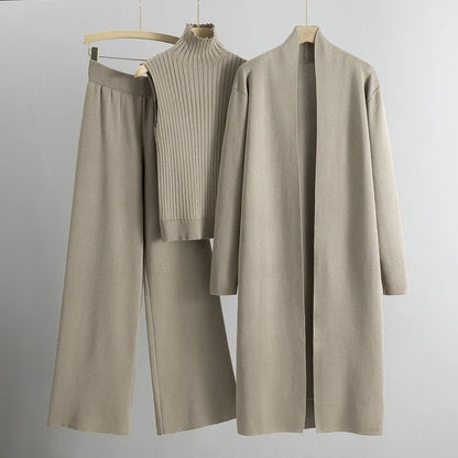 Women's Knit Three Piece Set Cardigan Pants - Vonnera