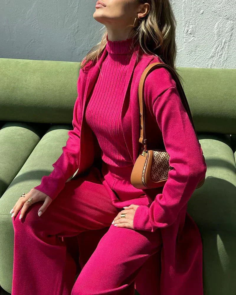 Women's 3-Piece Set Cardigan Wide Leg Pants